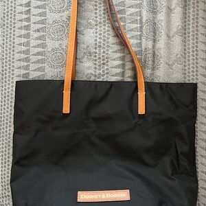 Dooney & Bourke Black Tote with Tan Straps